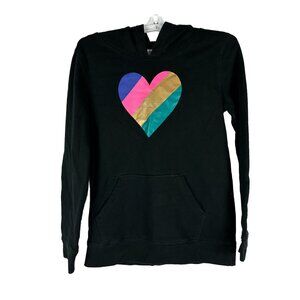 Cat & Jack Girls XL Black Hoodie With Multicolor Heart Design Soft & Comfortable